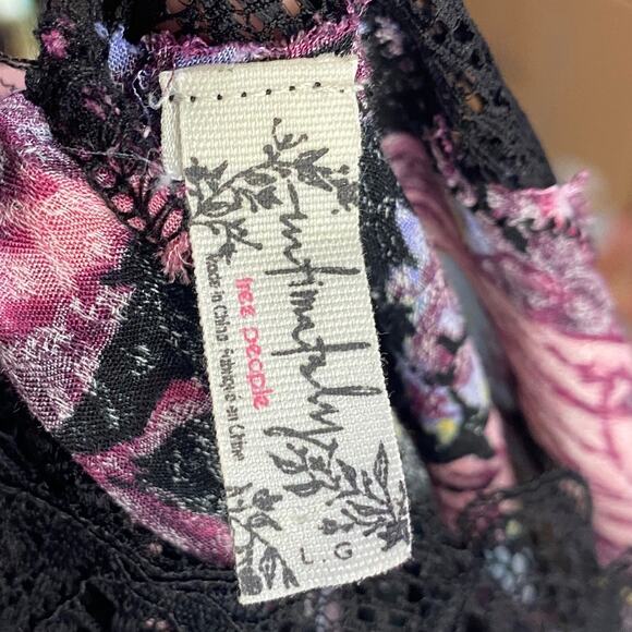Free People Marsha Printed Mini Slip Dress Lace Neckline Sleeveless Black Pink L - Picture 7 of 7